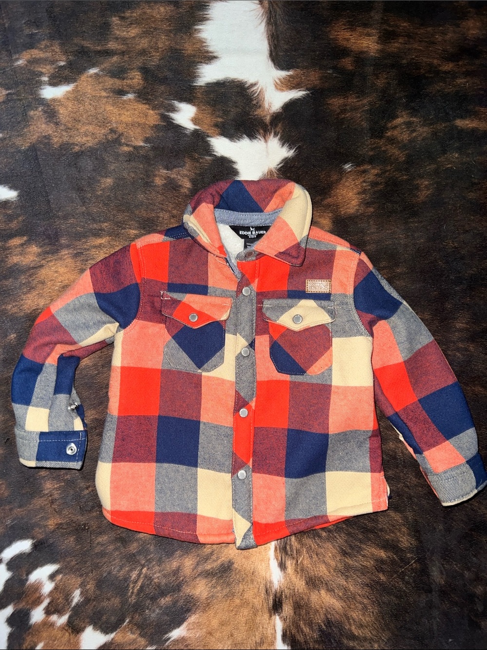 Eddie Bauer Kids Red, Navy & Cream Plaid Button-Down Shirt